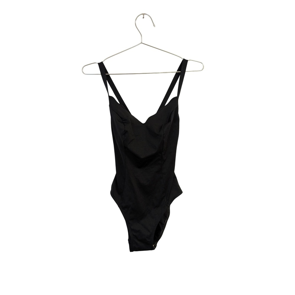 VTG Vintage Christina Swimsuit One Piece High Leg Low Back Classic Black Size 12